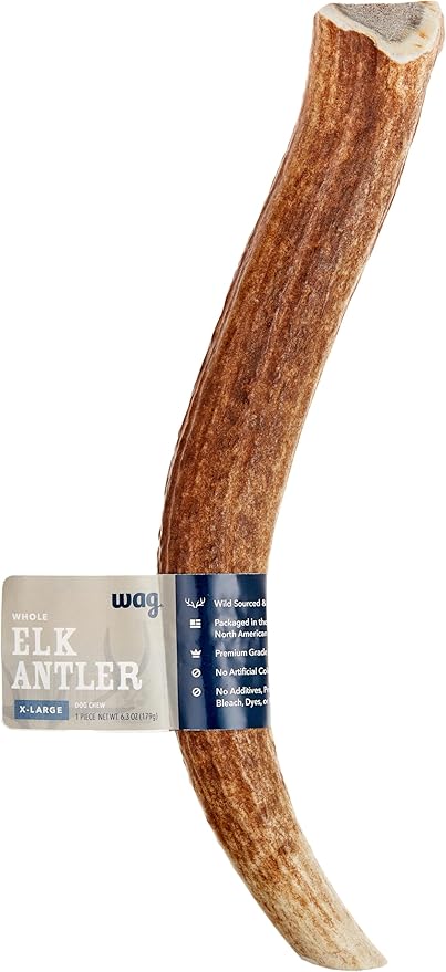 Amazon Brand - Wag Elk Antler - Whole - Long Lasting for Aggressive Chewers - X-Large 9.5-10.5 inches (Best for Dogs over 45 lbs)