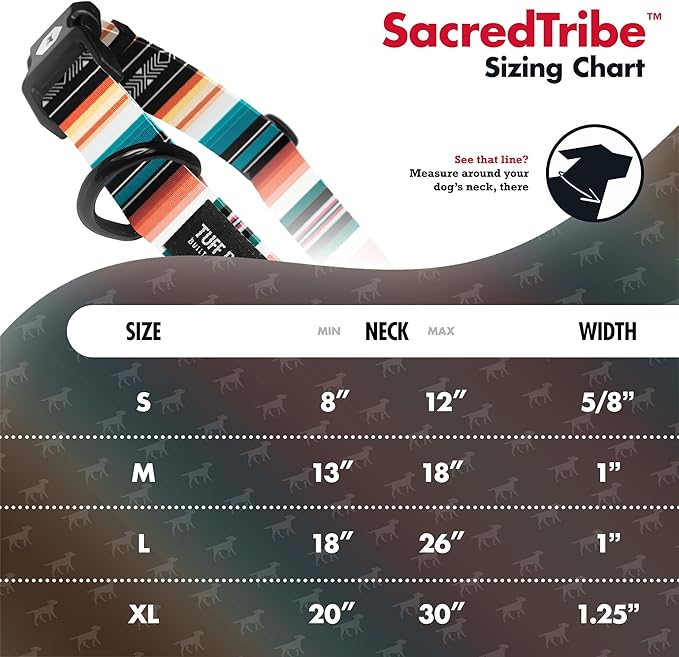Tuff Pupper Premium Adjustable Dog Collar for Extra Large Boy & Girl Dogs, Stylish Pattern Collars Designed in USA, Quick Release Buckle, SacredTribe Print, XL (1.25 Inch Wide x 20-30 Inch Neck)