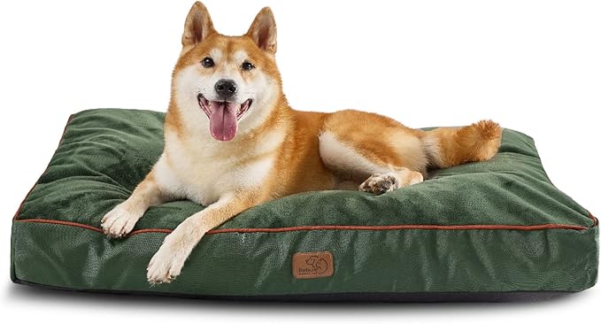 Bedsure Waterproof Dog Beds for Large Dogs - 4 Inch Thicken Up to 80lbs Pet Mat Pillows with Removable Washable Cover, Green