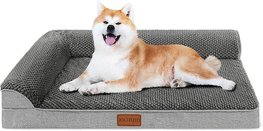 Orthopedic Jacquard Dog Bed for Medium Dogs, Waterproof L Shaped Medium Pet Sofa Bed with Washable Removable Cover, Non-Slip Soft Warm Comfortable Pet Couch Sleep Mat, 30''X20'' Grey