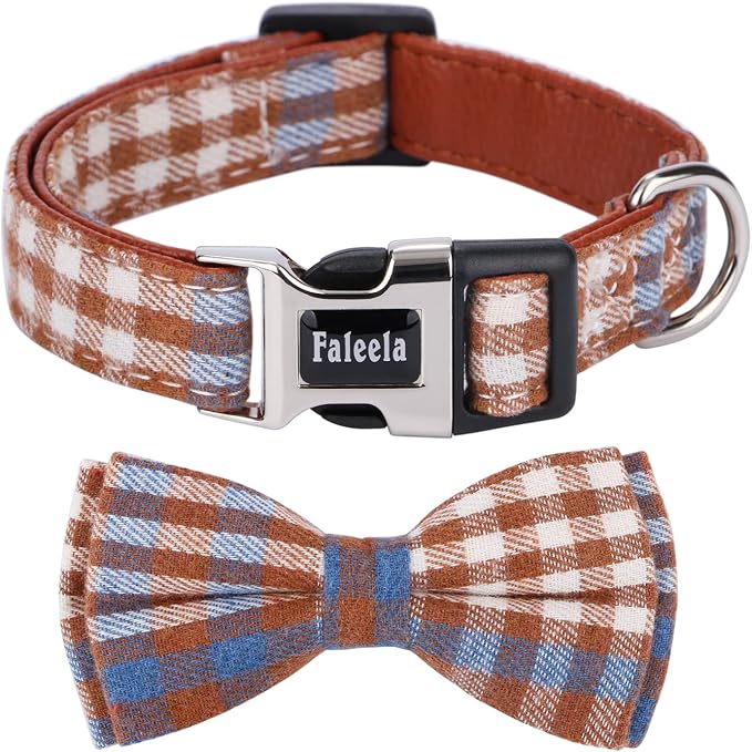Faleela Soft &Comfy Bowtie Dog Collar,Detachable and Adjustable Bow Tie Collar,for Small Medium Large Pet (Large(Pack of 1), Blue and Whit)