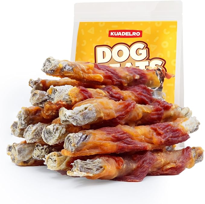 Chicken Duck Wrapped Cod Skin Dog Treats, High Protein Chicken Duck Dog Training Jerky Treats Rawhide-Free Long-Lasting Chews Snacks for Medium and Large Breed 10.54oz