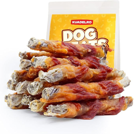 Chicken Duck Wrapped Cod Skin Dog Treats, High Protein Chicken Duck Dog Training Jerky Treats Rawhide-Free Long-Lasting Chews Snacks for Medium and Large Breed 10.54oz
