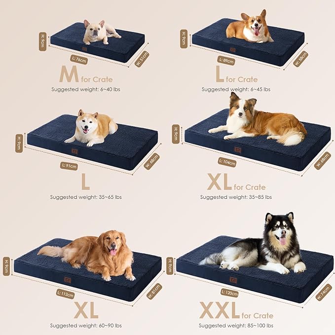 EHEYCIGA Orthopedic Medium Dog Beds for Small Dogs with Removable Washable Cover for Crate, Navy, 30x20