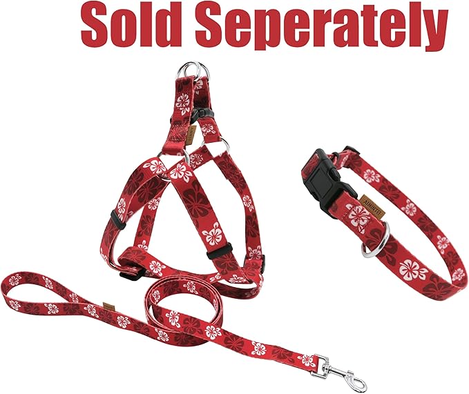 Dog Collar, Cute Floral Pattern, Soft and Adjustable Collar with Quick Release Buckle (S (Neck 11-18", Width 5/8"), Hawaiian Red)