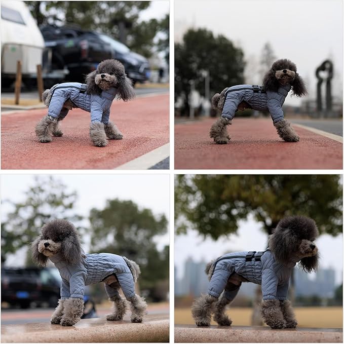 Lovelonglong Warm Dog Coat Double Layers Vest, 4 Legs Covered Windproof Waterproof Reflective Outdoor Skating Costume for Corgis Dachshund Gray D-M