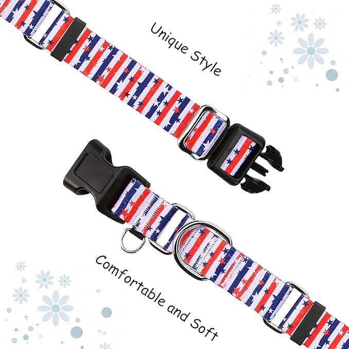 American Flag Martingale Collar 4th of July Star Holiday Dog Collar with Buckle Adjustable Pet Collars (Red Blue Patriotic Stripes, Medium)