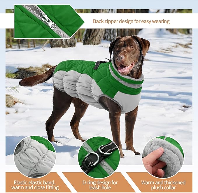 Small Dog Coat,Dog Jackets for Small Dogs,Warm Winter Jacket, Puppy Coat with Harness Built in,Waterproof Dogs Jacket,Puppy Cold Weather Coats,Pet Winter Clothes Snowsuit Shih Tzu Bichon,Green