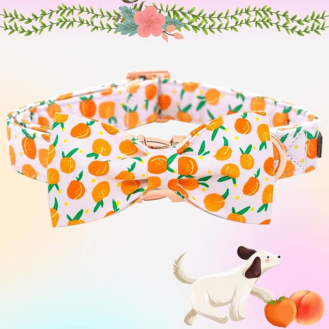 Elegant little tail Dog Collar, Dog Collar with Bowtie, Peach Cute Pink Pet Collar Bow Dog Collars Adjustable Dog Collar for X-Large Dogs