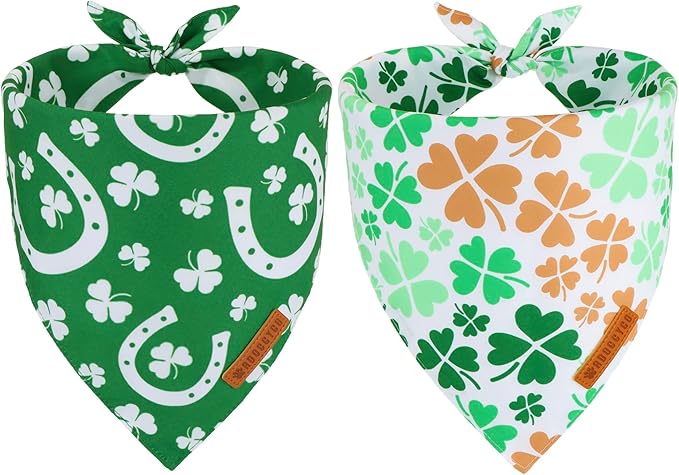 ADOGGYGO St. Patrick's Day Dog Bandana, Green Shamrock Scarf, Multi Size Offered, Saint Patrick Day Bandanas for Medium Large Dogs (Large)