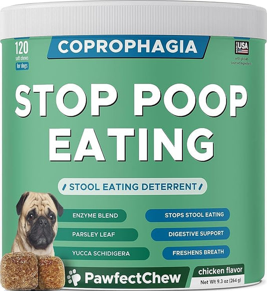 No Poo Chews for Dogs - Coprophagia & Stool Eating Deterrent with Probiotics, Digestive Enzymes & Breath Aid Support - Stop Dog Poop Eating - Made in USA - 120 Soft Chews