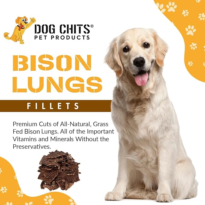 Dog Chits Bison Lung Fillets for Dogs - Dog and Puppy Chews | USA Raised | Made in USA | All-Natural Treats | Crisp not Crumbly | Easy Digestion | Great for Training | Flavor Dogs Love | 6 oz