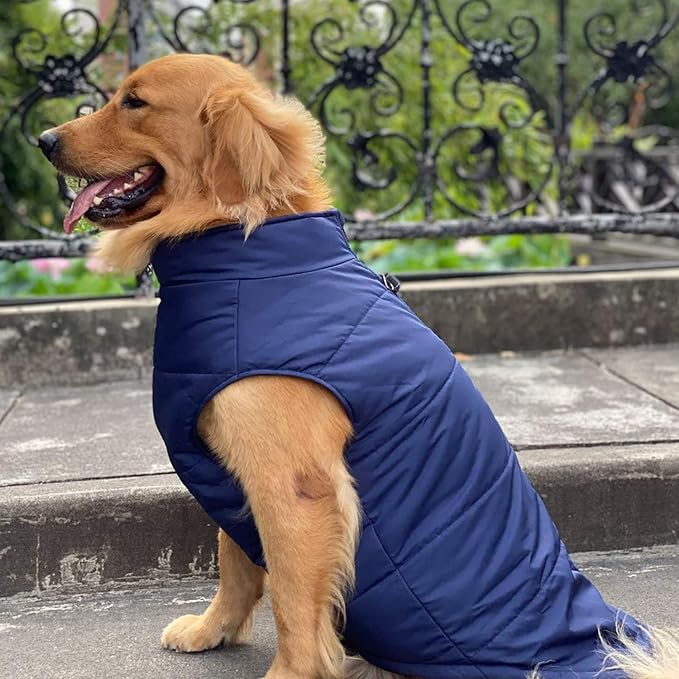 Navyblue XXL Dog Winter Vest with Cotton Lining, Waterproof Ultra Warm Coat, Windproof Zippered Jacket, Breathable Soft Coat for Small to Large Dogs