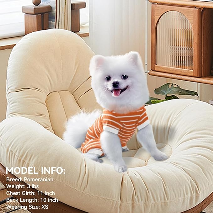 TONY HOBY Female/Male Pet Dog Pajamas Stripes 4 Legged Dog pjs Jumpsuit Soft Cotton Dogs Clothes(S, Orange+White-Girls)