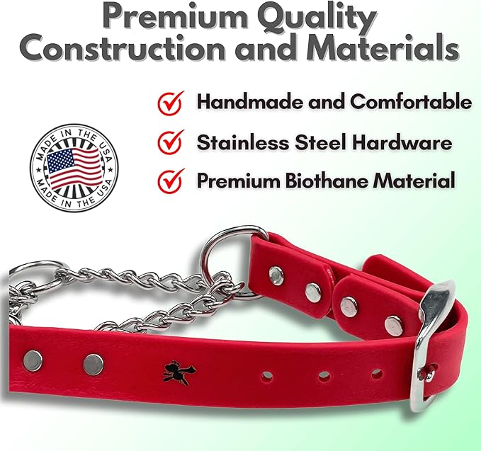 Martingale Collar for Dogs, Biothane, Stainless Steel Hardware, No Pull, Made in The USA, Professional Grade, XXS, Red