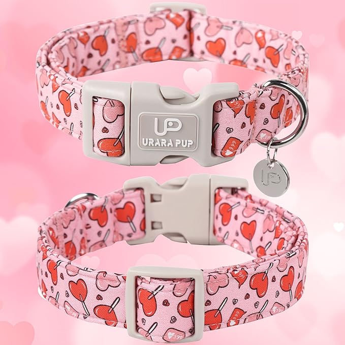 Valentine’s Dog Collar, Pink Heart Dog Collar with Quick Release, Valentine’s Gift Pet Collar for Puppy Girl Boy Dog, Wedding Dog Collar