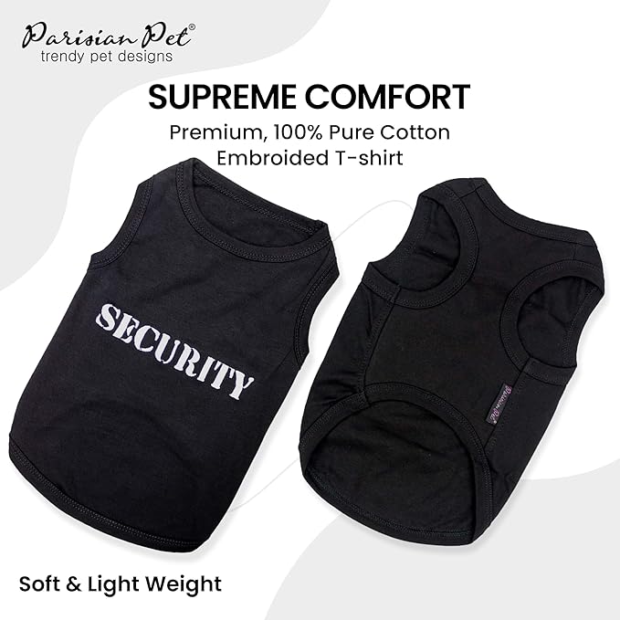 Parisian Pet Dog T-Shirt with Embroidered 'Security' Word Dog Tank Top - 100% Cotton, Breathable Dogs Security Clothes - Sleeveless Pet Vest - Machine Washable Shirt for Large Dogs - 2XL