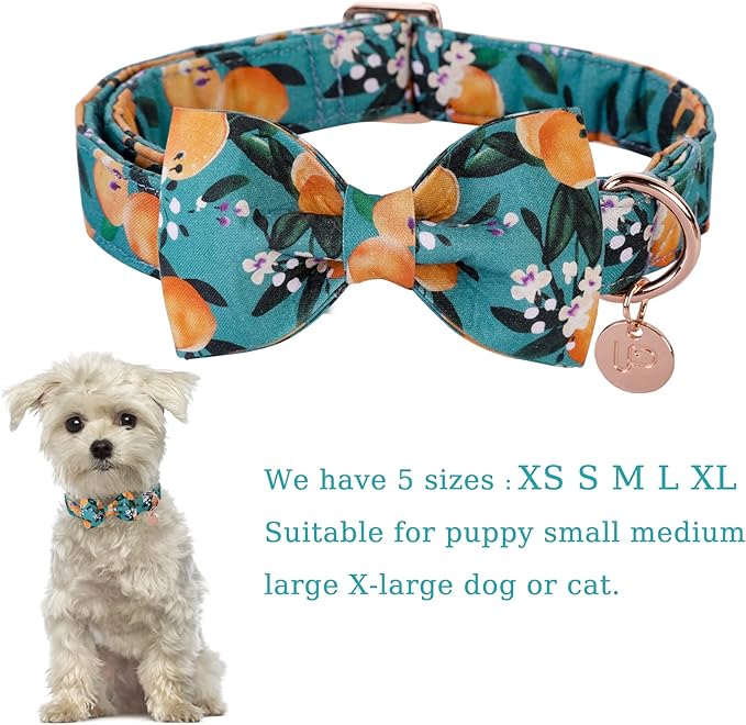 Dog Collar with Bow Tie, Durable Comfortable Cotton Dog Bowtie Collar with Metal Buckle for Large Dog Girl Boy, Summer Cute Dog Collar, L