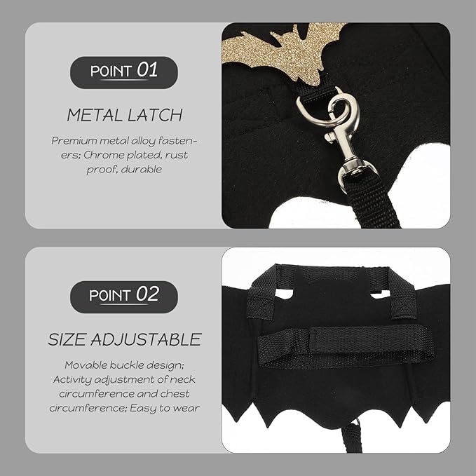 Halloween Bunny Harness with Pulling Wings Apparel Small Animal Chest Strap Guinea Pig Harness and Leash Walking Training Traction Rope Hamster Vest Harness