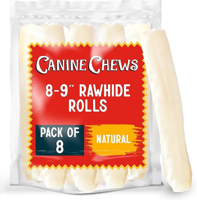 Canine Chews 8-9" Retriever Roll Rawhide Bones for Large Dogs - Durable, Thick Rawhide Bones, Quality Dog Rawhide Chews for Medium to Large Dogs, Thick Size Keeps Dogs Occupied (8 Pack)
