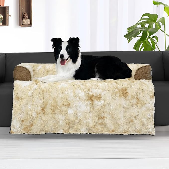 Calming Dog Couch Bed for Large Dogs, 41 x 37 inch Waterproof Removable Dogs Mat Couch Cover for Furniture Protector, Non-Slip Fluffy Pelsbarn Dog Bed for Couch, Sofa, Outdoor - Tie-Dry Khaki