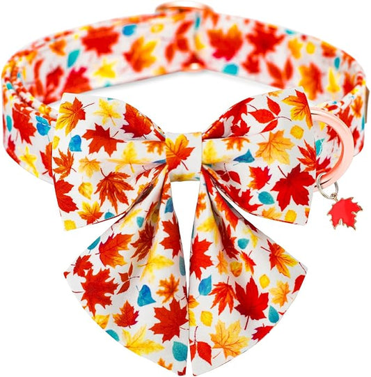 Tunkoo Autumn Fall Dog Collar with Elegant Bow Tie - Durable, Adjustable and Stylish Red Pet Collar, Available in Small Medium Large, M