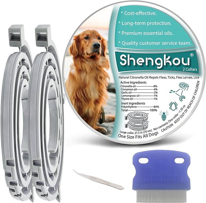 Flea and Tick Collar for Large Dog, Safe, Waterproof, Free Comb, Charity 2 Packs