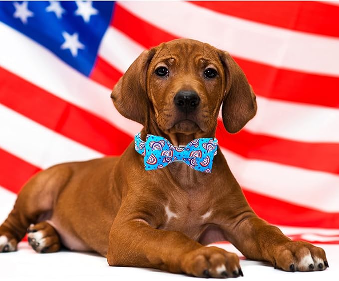 Lionheart glory American Flag Dog Collar, 4 of July Dog Bow Collar Heavy Duty Adjustable Patriotic Dog Collar with Bowtie for Large Dogs Pet Gift