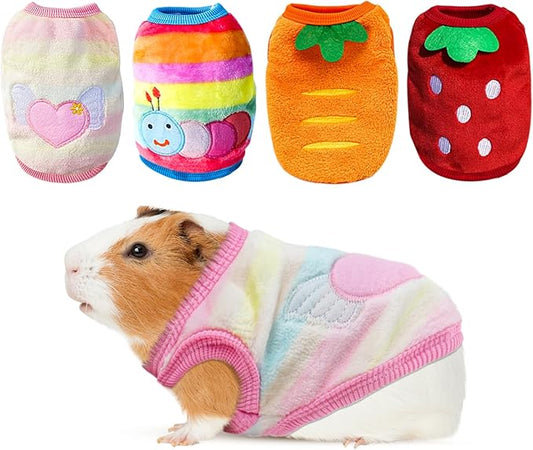 4 Pcs Cute Guinea Pig Clothes Costume Soft T-Shirt Clothes for Rabbits Hamster Clothes Kitten Ferret Chihuahua Puppy Mini Dog and Small Animals