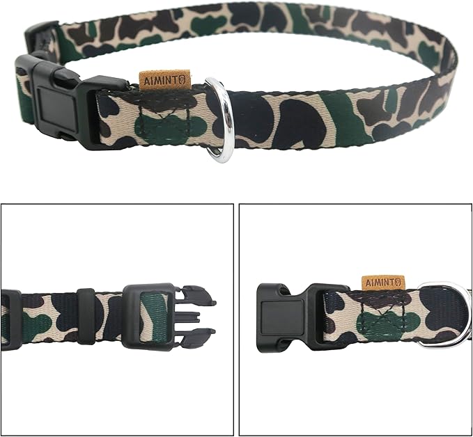 Dog Collar, Cute Camouflage Pattern, Soft and Adjustable Collar with Quick Release Buckle (M (Neck 14-24", Width 3/4"), Camouflage Green)