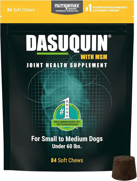 Nutramax Laboratories Dasuquin with MSM Joint Health Supplement for Small to Medium Dogs - With Glucosamine, MSM, Chondroitin, ASU, Boswellia Serrata Extract, and Green Tea Extract, 84 Soft Chews