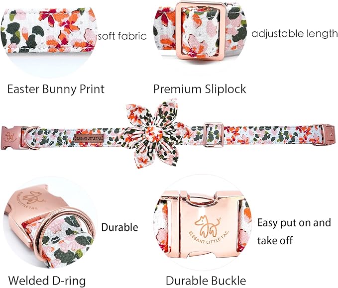 Elegant Little Tail Pink Flower Dog Collar with Bowtie, Spring Flower Cute Pink Pet Collar Bow, Adjustable Dog Collar for Large Dogs