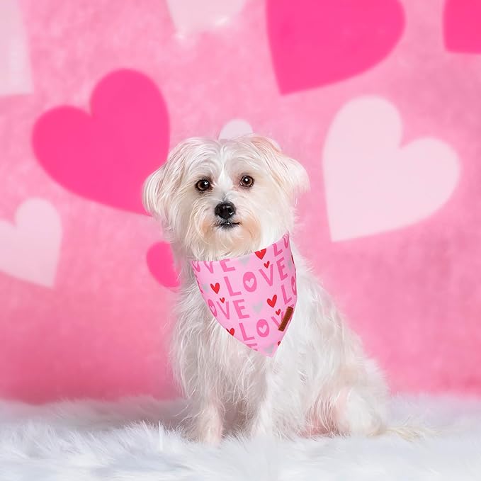 ADOGGYGO Valentine Dog Bandana, Heart and Love Pet Scarf, Premium Durable Fabric, Red Pink Valentine Bandanas for Small Dogs (Small)