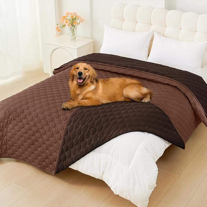 Smiry Waterproof Dog Bed Cover Blanket, Soft Reversible Pet Blanket, Washable Leakproof Cats Dogs Couch Cover for Sofa, Couch, Furniture (82x120 Inch, Brown/Chocolate)