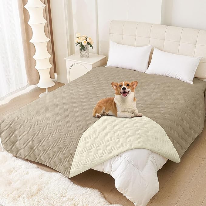 hyha Waterproof Dog Blanket, Reversible Pet Bed Blanket, Soft Sofa Couch Cover for Dogs Washable, Waterproof Pet Couch Covers for Sofa Puppy Cats Furniture Protector(82"x82", Taupe/Beige)