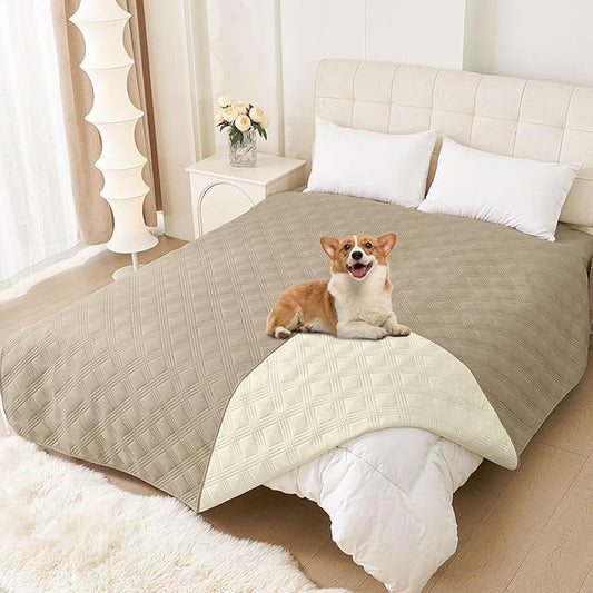 hyha Waterproof Dog Blanket, Reversible Pet Bed Blanket, Soft Sofa Couch Cover for Dogs Washable, Waterproof Pet Couch Covers for Sofa Puppy Cats Furniture Protector(82"x82", Taupe/Beige)