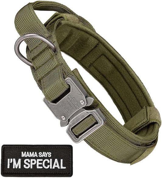 Tactical Dog Collar with Handle - Adjustable Nylon Training Dog Collar with Heavy Duty Metal Buckle Collar for Medium Large Dogs,with Patch