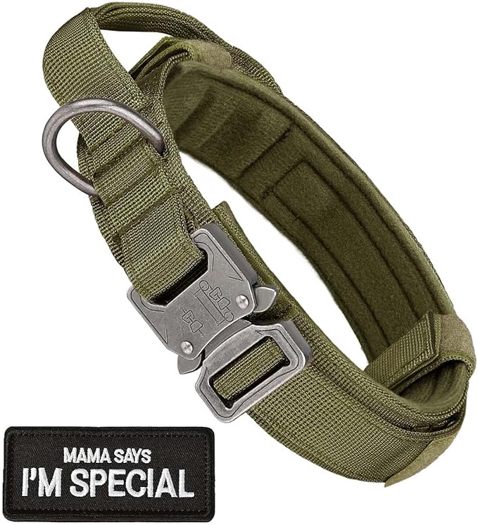 Tactical Dog Collar with Handle - Adjustable Nylon Training Dog Collar with Heavy Duty Metal Buckle Collar for Medium Large Dogs,with Patch