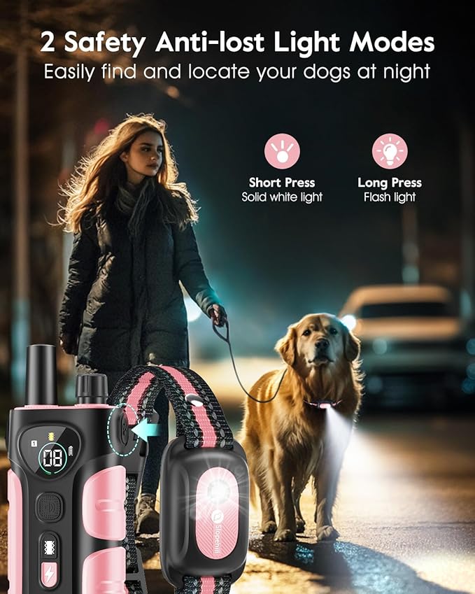Dog Shock Collar,4200FT Dog Training Collar with Remote,IPX8 Waterproof E-Collar with Beep,Vibration,Shock,Flash Light,No Shock Mode,Electric Shock Collar for Small Medium Large Dogs,Pink