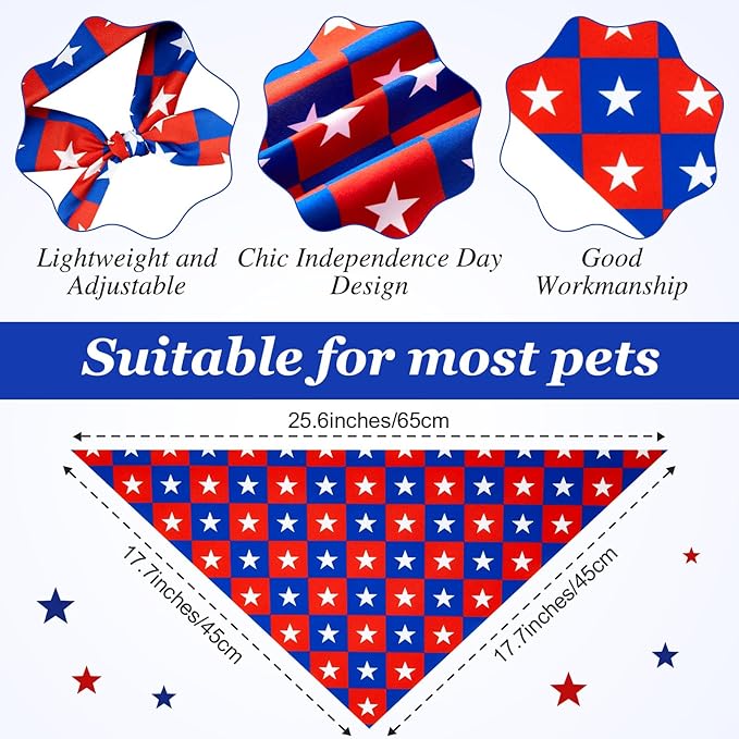Preboun 50 Pieces Patriotic Dog Bandanas Bulk 4th of July Bandanas for Dogs Pet Triangle Kerchief Scarf Set for Puppy Small Medium Large Independence Day Costume Accessories(25. 6 x 17. 7 x 17. 7")