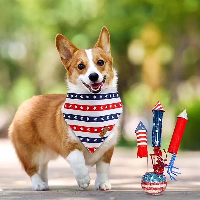 4th of July Dog Bandanas - 2 Pack Reversible USA Patriotic Bandana for Boy and Girl | Premium Durable Fabric | American Flag Pet Scarf for Small Medium Large and Extra Large Dogs (Large)