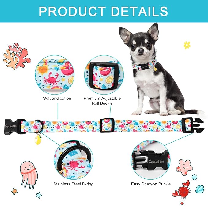Unique style paws Dog Collar Plastic Buckle with Pendant Blue Lemon Crab Puppy Collars for Small Medium Large Boys Girls Dogs