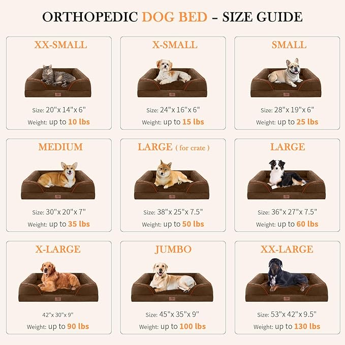 Comfort Expression Small Dog Beds Waterproof Orthopedic Foam Sofa Beds for Small Dogs Comfy Pet Bed with Washable Removable Cover & Non-Slip Bottom(XX-Small,Chocolate Brown)