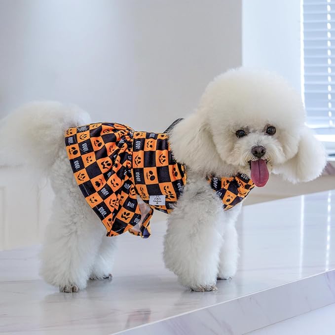 CuteBone Turtleneck Dog Velvet Dress Halloween Puppy Skirt Costume Pet Clothes Cat Apparel with Bow Hair Rope for Small Dogs CVD10M