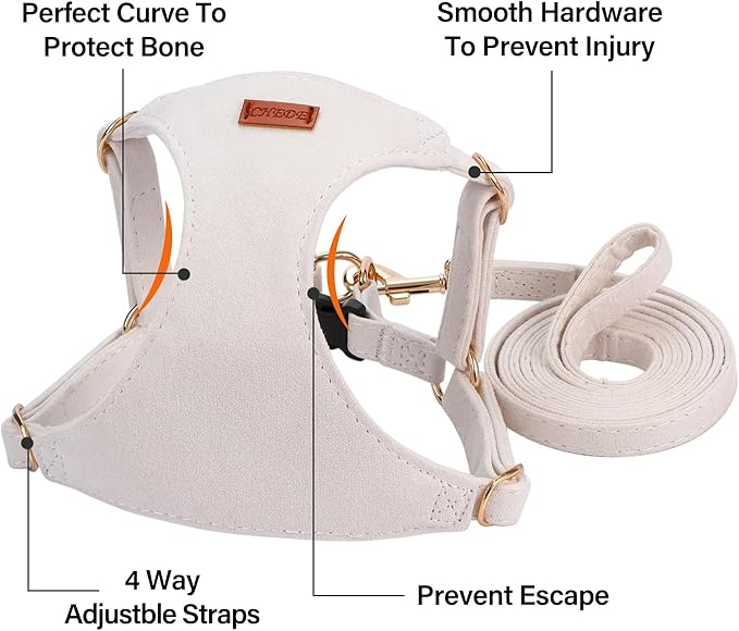 No Pull Dog Harness- Lightweight, Soft, Adjustable Small Harness Collar and Leash Set, Suitable for Cats Puppy Small and Medium-Sized Dog Outdoor Training and Running (Beige, M)