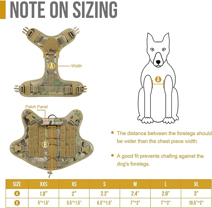 Tactical Dog Harness Vest with Handle, Military Dog Harness for Large Medium Dogs,No-Pull Service Dog Vest with Hook & Loop Panels,Adjustable Dog Vest Harness for Walking Hiking Training（Camo,M）