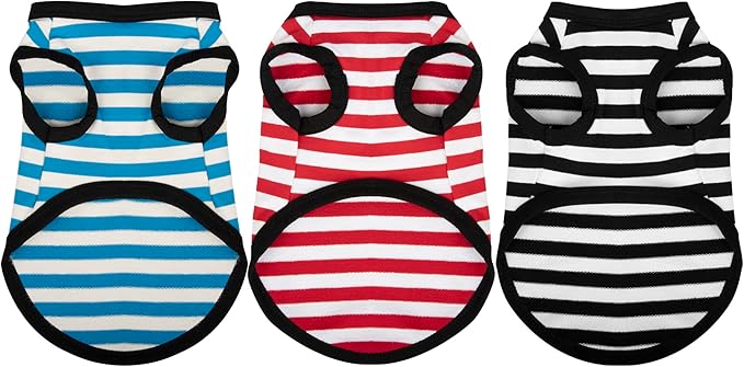 Paiaite 3 Pieces Dog Striped Shirt Light Color Cotton Sleeveless Puppy Dog Shirts Breathable Pet Apparel Tank Top Colorful Puppy Sweatshirt Dog Clothes for Small Medium Dogs XL