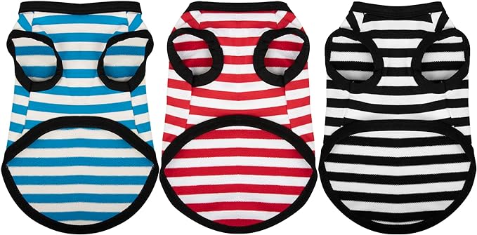 Paiaite 3-Piece Striped Shirt Set - Light Color Cotton Sleeveless Puppy Dog Shirts & Sweatshirt - Breathable Pet Apparel Tank Top for Small & Medium Dogs