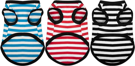 Paiaite 3-Piece Striped Shirt Set - Light Color Cotton Sleeveless Puppy Dog Shirts & Sweatshirt - Breathable Pet Apparel Tank Top for Small & Medium Dogs