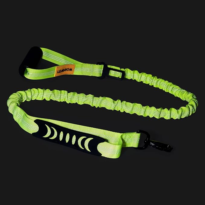 6FT Highly Reflective Heavy Duty Elastic Bungee Medium and Large Dog Leash Shock Absorbing with Comfortable Padded Handle and Traffic Handle Suitable for Training Green